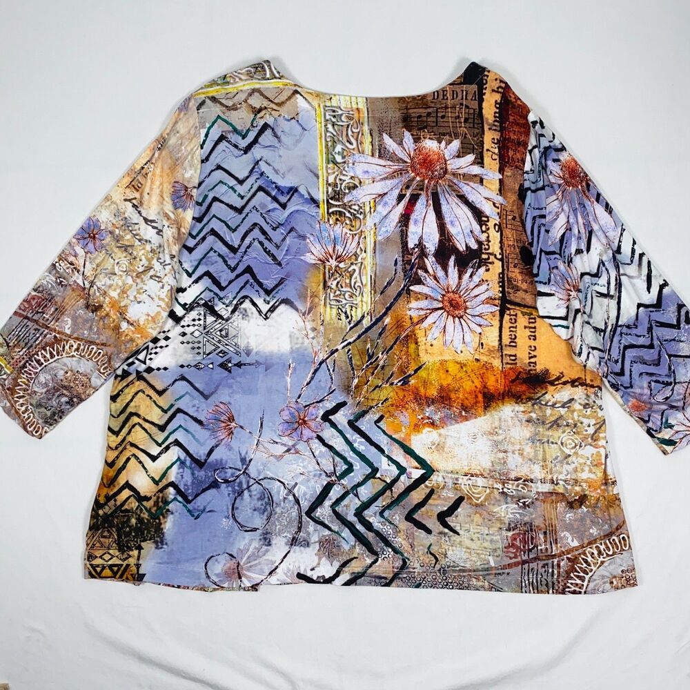 Ali Miles Floral Tunic Top Womens 3X Multicolor 3/4 Sleeve Stretch Daisy Bloom - Picture 7 of 14